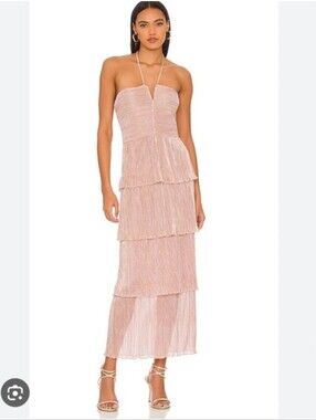 SAYLOR Rhonda Midi Dress Tiered Pink Shimmer Mettalic Dress Size M